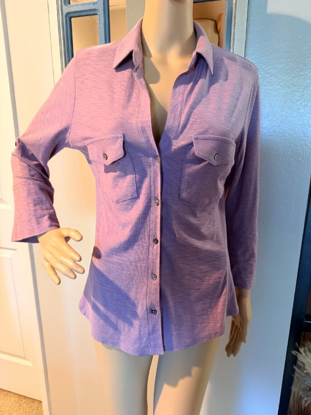 Purple Contrast Ribbed Surplus Shirt - Picture 2 of 16